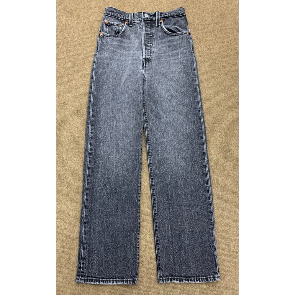 Levis Jeans Ribcage Straight Womens 24 Premium Button Fly Relaxed Ankle Denim
